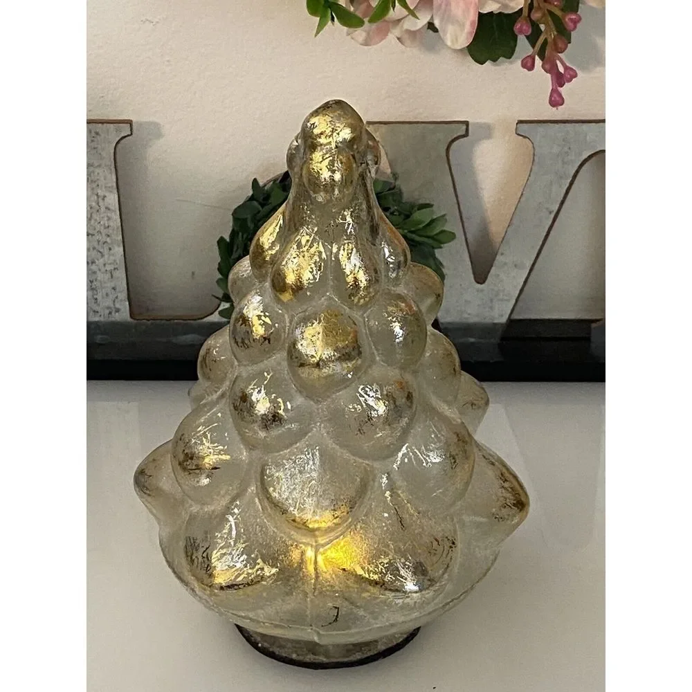 Pottery Barn‎ Vintage Lighted Mercury Glass Christmas Tree Gold Silver 7
